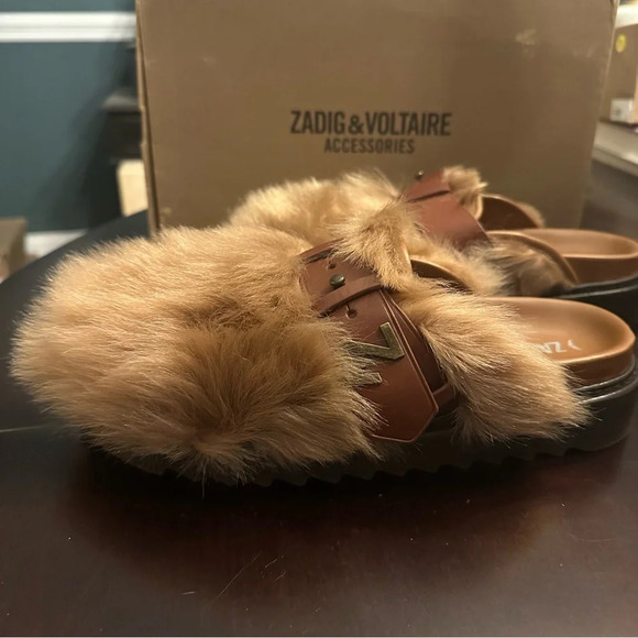 NWT Zadig & Voltaire Alpha Mule Hairy Lambskin Size 39 Tawny 8 - Picture 3 of 10